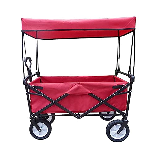 PACUM Carrelli per Lavanderia, Carrello Pieghevole Pieghevole con Parasole/Pioggia, Maniglia Push & Pull allungabile Regolabile, Tela e tettoia Rimovibili, Carrello di Grande capacità per la Spesa,