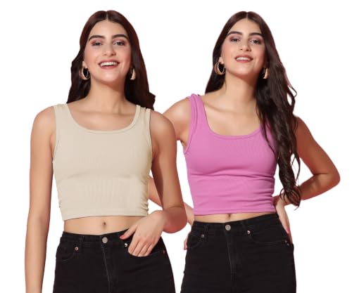 Image of TOPLOT Women's Solid Ribbed Round Neck Sleeveless Slim Fit Tank Top (5069)