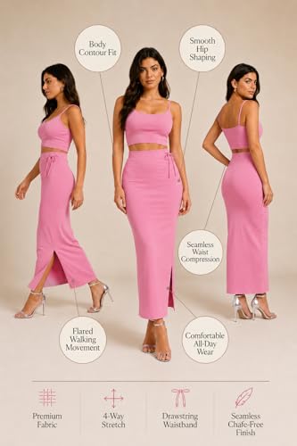 Image of Stretchable Cotton Saree Shapewear Petticoat for Women | Breathable Saree Shaper with Drawstring & Side Slits | Seamless Inskirt Petticoat for Saree Lehenga Gown | S-5XL