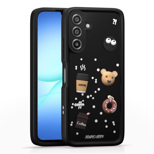 Image of Bintage Cute Fun Ball | Taddy Cartoon 3D Smiley Coffee Cup | Milk Donut | Full Camera Protection Back Cover Compatible for Samsung A17 5G - Black