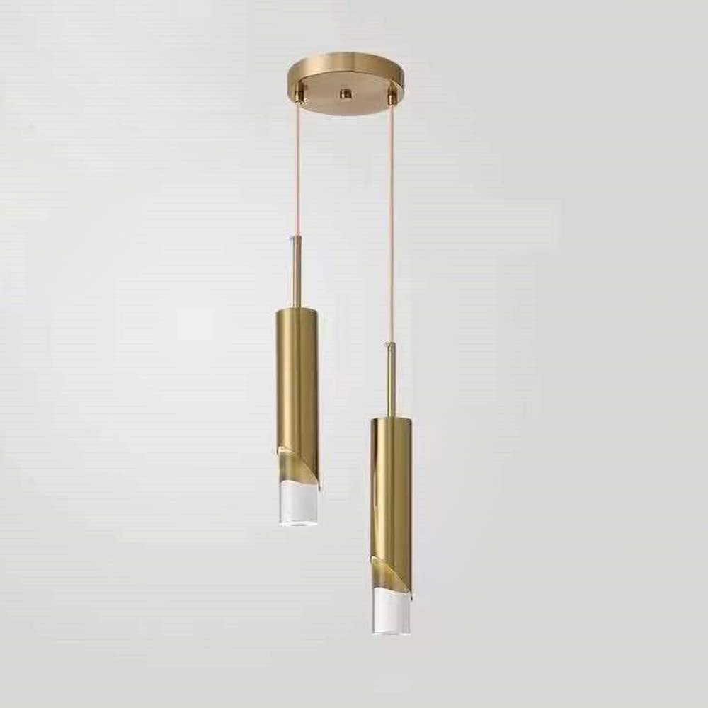 Jadssox LED Gold Pendant Light Modern Tube Ceiling Hanging Lamp Shade, Nordic Kitchen Island Lighting Fixture Indoor Mini Chandelier, Simple Suspended Lamps for Bedroom Bedside