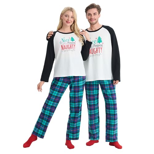 Giggling Getup Green Plaid Adult Mens Christmas Pajamas, Set with Plaid Pants and Top, for Holiday Party - M