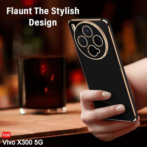 Image of TheGiftKart Luxurious Golden-Plated Back Cover Case for Vivo X300 5G | Raised Lips for Camera & Screen Protection | Shockproof Design | Stylish Back Cover Case for Vivo X300 5G (TPU, Black)