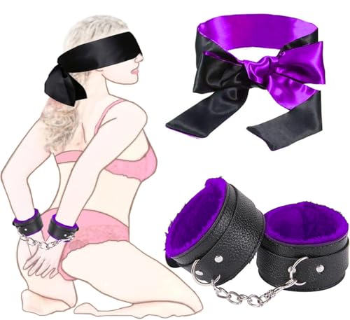 Handschellen Augenbinde für Sexspiele Bettfesseln SM Fetisch Sex Spielzeug BDSM Augenmaske Fetich Bondage Set Fesseln Erotisches Sexspielzeug Adult Sex Toys für Paare Extrem (Lila)