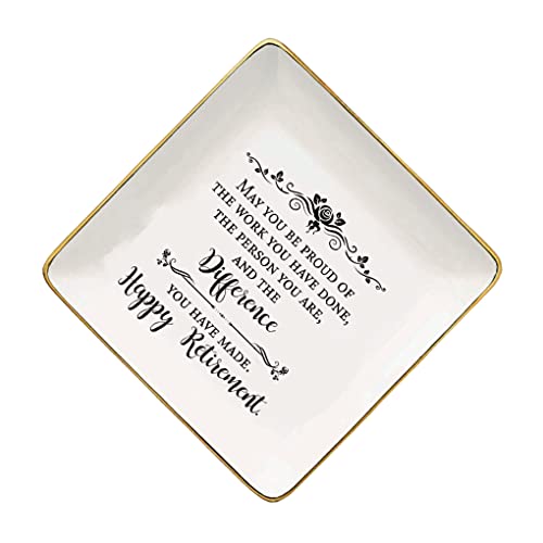 BGHEWRT Bague en céramique plat plateau à bijoux forme carrée petite boîte de rangement boucles d'oreilles assiettes organisateur jour anniversaire salle de bain maison, bord doré/sœurs