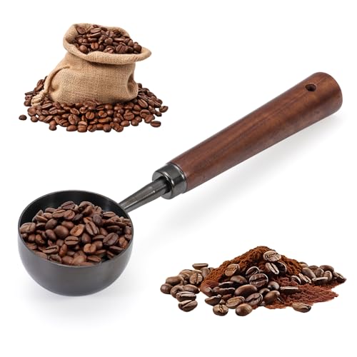 Vintage Coffee Scoop 10g/30ml Capacity Retro 304 Stainless Steel Coffee Measuring Spoon Walnut Wooden Handle Coffee Scoop Kitchen Utensil for Measuring Scooping Tea Coffee Spices (Long Handle)