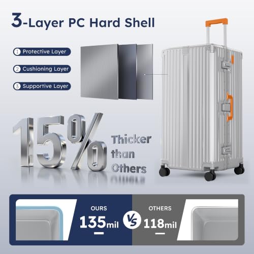 Image of ALPHA CAMP Trunk Luggage 30 Inch with Aluminum Frame Zipperless Suitcase | Large Checked Thickened 3-Layer PC Hardshell with TSA Lock,Charging Port,Cup Holder and Spinner Wheels for Extended Travel