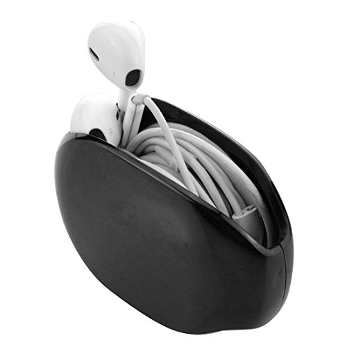 he In Ear Headset Smart Storage Box/Earbuds Holder Case/Earphone Bobbin Winder Wrap/Cord Tangle Free Portable Manager/Cable Storage Organizer/Wire Keeper (1PCS/Black)
