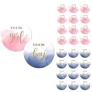 Daxlizy 144 stuks Gender Reveal-stickers, geslacht, onthullende stickers, Team Boy Team Girl labels met goudfolie, voor feestuitnodigingen, stemmingspellen, babyshower, reveal, party, decoratie (roze,