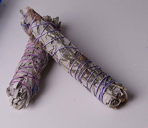 Native Spirit: Lavendel/Weißer Salbei Räucherbündel L ca 22 cm (9 Inch Smudge Stick) naturbelassen, Fair Tade