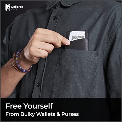 Wallaroo Wallets Slim Leather Card Holder Wallet - Black, Minimalist, Thin, Front Pocket, Genuine Leather Credit Card Holder for Easy Work and Travel3