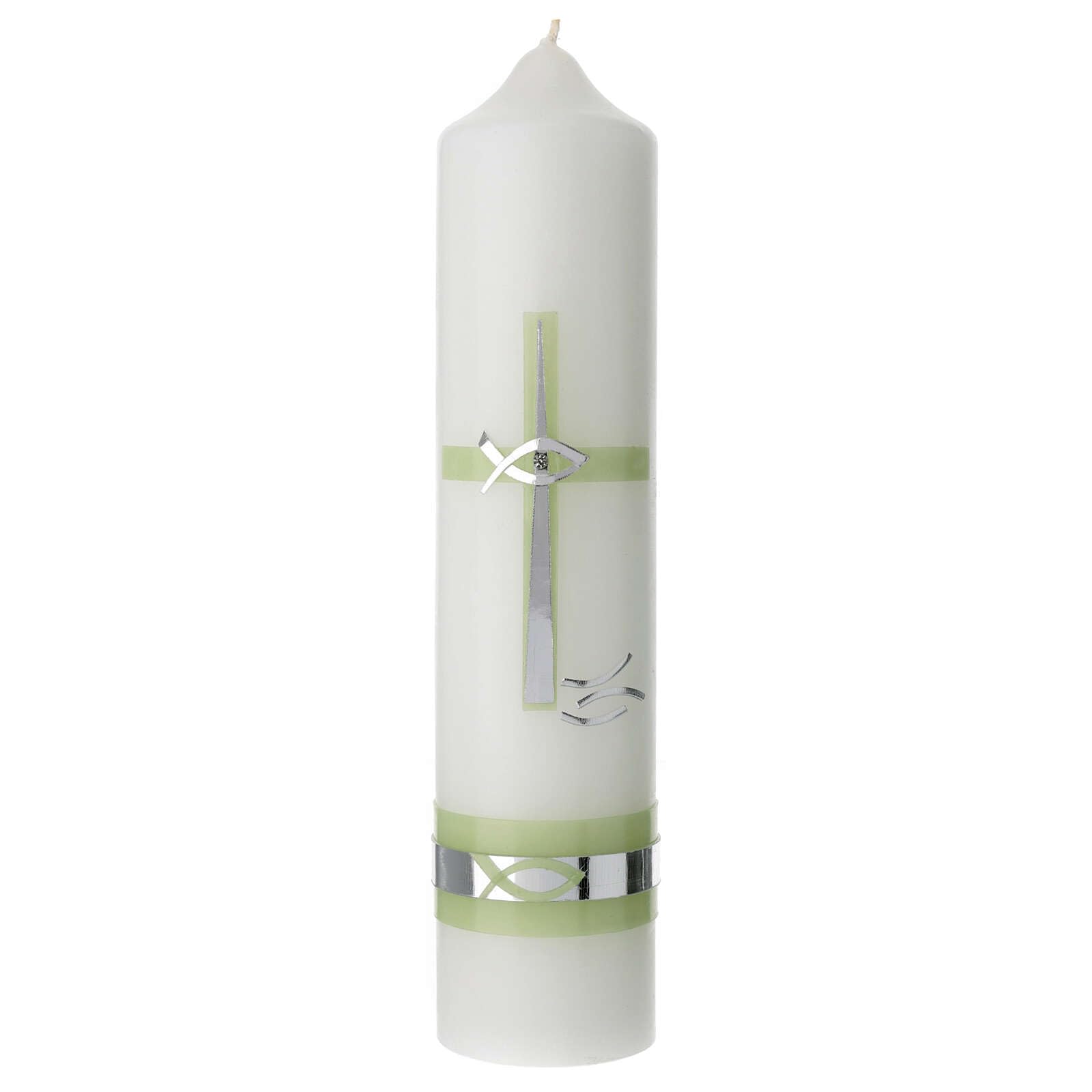 Candle for Baptism, Silver and Green Band, 265x60 mm