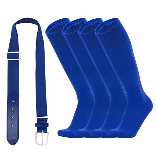 ZXOLDZX Kids Youth Baseball/Softball Socks and Belt Combo Set for Boys Girls (US Alpha One Size Regular Blue)