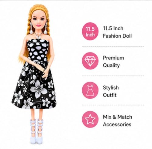 Image of Fashion Doll for Girls with 20+ Accessories, Dress Up Doll Toy Set with Earrings Necklace Shoes Hair Beads & Styling Accessories, Pretend Play Fashion Princess Doll for Kids Girls 3+ Years
