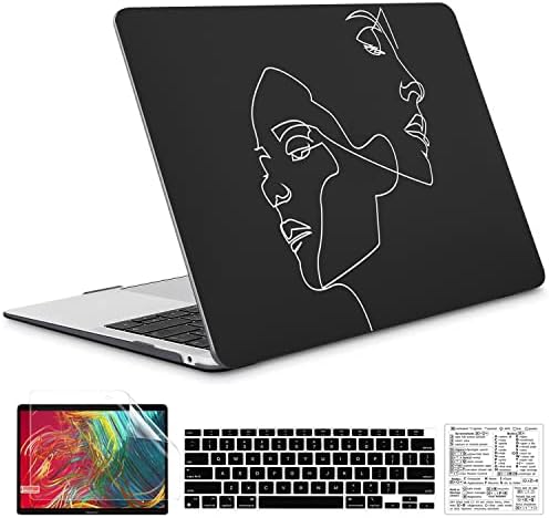 QCzyc Compatible with MacBook Air 13 Inch Case 2020 2019 2018 M1 A2337 A2179 A1932 Durable Hard Plastic Shell Case &Keyboard Cover&Mac OS Keyboard Sticker (Line of Art)