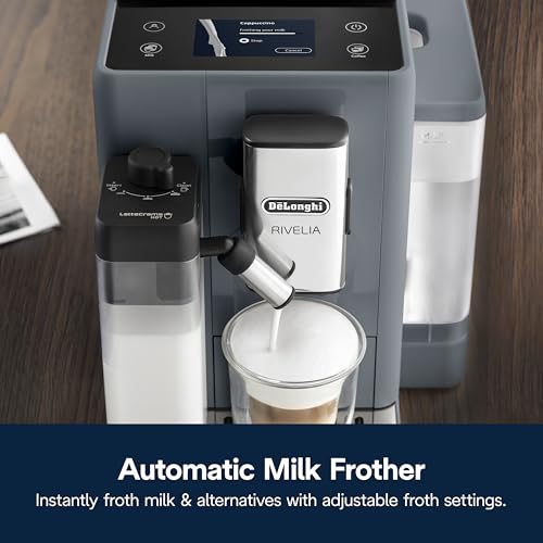 De'Longhi Rivelia Automatic Espresso Machine, Grinder & Frother, Easy Bean Switching, Pebble Gray