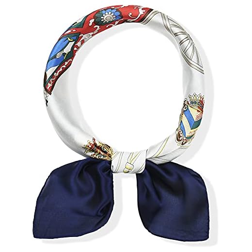 corciova Lenço de pescoço macio e leve com sensação de seda grande xale pashmina quadrado cetim lenço de cabeça longo designer moda cachecóis, Carruagem padrão Oxford azul, 27.5 x 27.5