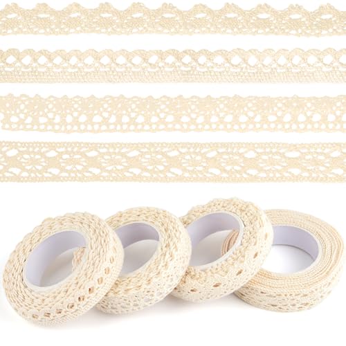 ASTARON Vintage Spitzenband Beige, selbstklebendes Dekoband, Spitzenbordürenband, für Bastelarbeiten, Hochzeitsdekoration, Scrapbooking, Geschenkboxen
