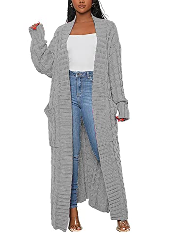 Image of Tcremisa Long Cable Knit Cardigans for Women Chunky Maxi Sweater Coat | Long Sleeve,Open Front,Ankle Length,Floor Length, Dual Pockets,Extra Knitted Duster,Loose Cozy Winter Outwear