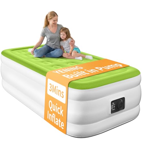 Image of YENING Size Air Mattress with Built in Pump Raised Double Blow up Bed Inflatable Camping Airbed Electric 18 Inch Tall (Twin, Twin)