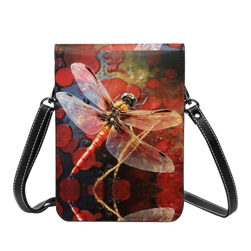 Shoulder Bag Crossbody Cell Phone Purse Red Dragonfly Printed Crossbody Bags4