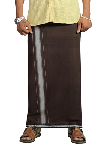 Image of PRAKASAM COTTON Velcro Pocket Dhoti | Thalapathi Border Readymade Cotton Kerala Mundu for Men