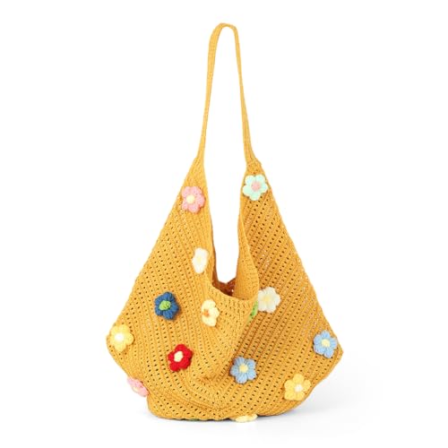 Image of PALAY Crochet Tote Bag Shoulder Bag Floral Hand Bag Hollow Out Bag Casual Tote Bag Multi-Purpose Crochet Travel Tote Bags for Women Office Use, College