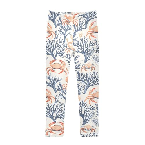 Crab Coral Pattern Girls Leggings Soft Stretch Workout Yoga Dance Pants for Kids Casual Tights
