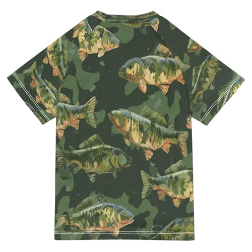 Boys Short Sleeve T-Shirts Carp Fish Camo Rashguard Kids Swim Shirts Sun UPF 50+2