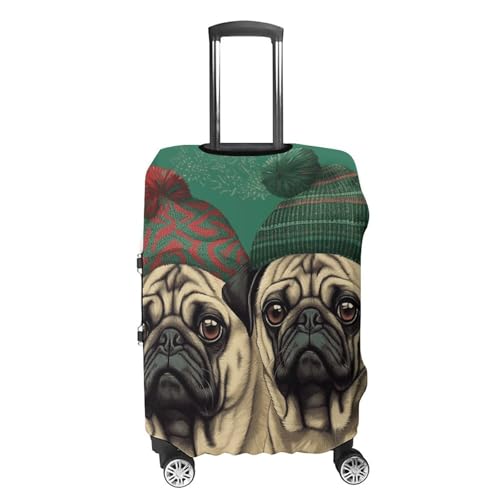 Two Pugs Wearing Hats Luggage Cover Tsa Approved Suitcase Covers for Luggage Elastic Washable Suit Case Covers Anti-Scratch Travel Luggages Sleeve Suitcase Protector Fits 19-30 Inch Case(S)4