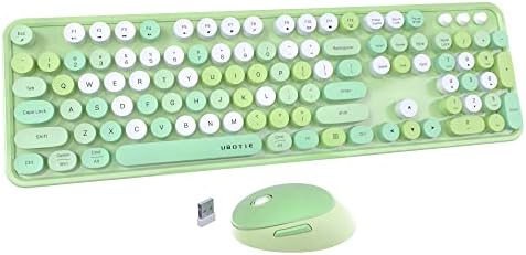 UBOTIE Colorful Computer Wireless Keyboards Mouse Combos， Typewriter Flexible Keys Office Full-Sized Keyboard， 2.4GHz Dropout-Free Connection and Optical Mouse (Green-Colorful)