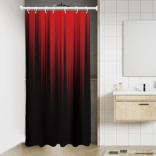 Image of AAtter Red and Black Stall Shower Curtain, 36x72 Inch Ombre Gradient Design, Gothic Style Dark Decor for Mens Bathroom, Polyester Fabric with 7 Hooks