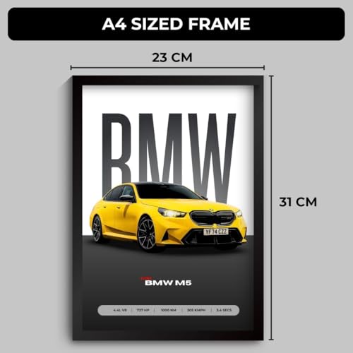 Image of Funk You Store BMV M5 Poster | Framed BMV G90 M5 A4 Sized (31 x 23 cm) | Car Poster for Wall, Gift for Boys, Sportcar Frames | Car Posters for Wall, Bedroom, Hostel, Study Area, Hostel (F 079)