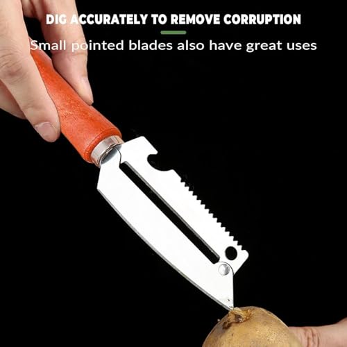 Image of Multi-Functional Stainless Steel Vegetable Peeler with Wooden Handle & Bottle Opener Single Blade Peeler for Fruits & Vegetables Sharp & Easy-Grip Kitchen Tool (4 in 1 Peeler)