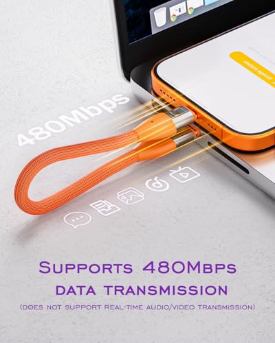 Image of Short USB C Cable PD 240W(2 Pack), 6 Inch Keychain USB C Cable /Phone Lanyard USB-C to Type-C Cables /Fast Charging Cable for Phone17 /16 /15 Samsung Galaxy Tablet Laptop External SSD(Orange)