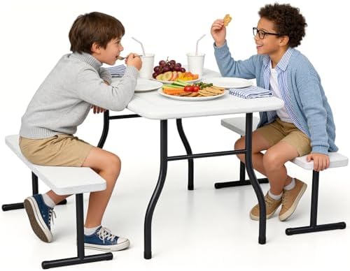Kids Picnic Table with Benches, 38″ Outdoor Toddler Table Set for 4 Children, Heavy Duty HDPE Play Table, 300LBS Capacity, Kids patio table and Chairs for Backyard, Park, Garden, Crafting and Indoor