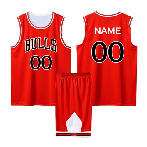 ABRTJCL Camiseta y Pantalon de Basketball para Hombre y Niños, Conjunto de Camisetas de Baloncesto Personalizadas para Adultos y Niños de Baloncesto, Camisetas Baloncesto Hombre y Niños Rojo S