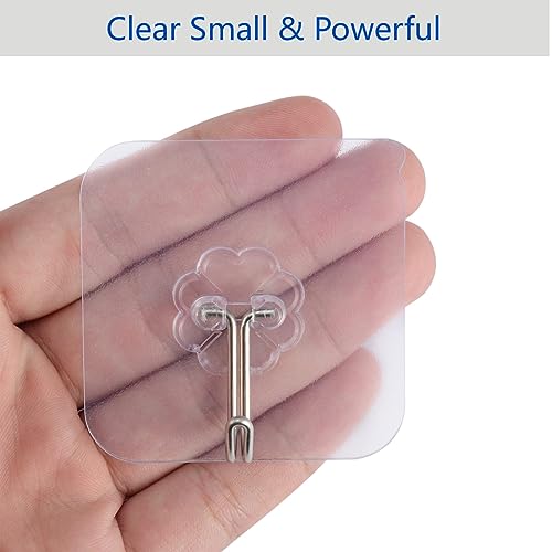 Image of Adhesive Hooks, 24 Pack Heavy Duty Sticky Hooks, Transparent Removable Adhesive Hooks for Hanging, Wall Hooks Can be Used for Kitchen Bathroom Shower Outdoor Home Improvement, Waterproof and Rustproof