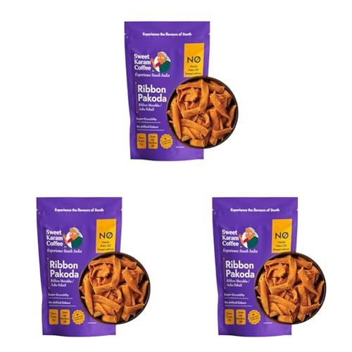 Image of Sweet Karam Coffee Ribbon Pakoda /Murukku - 200grams | No Palm Oil & Preservatives | No Maida | Kokku Vada | pakkavada | Authentic South Indian Namkeen | Fresh & Crispy Tea Time Snack | Homemade Taste