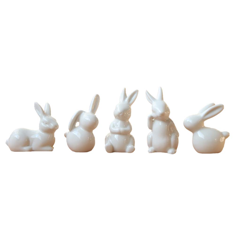 Garneck Cupcake Container 5pcs White Ceramic Rabbits Figurines Rabbit Miniatures Bunny Sculptures Rabbits Crafts Decor Feng Shui Props Wealth Lucky Figurines Home Decor Cupcake Toppers