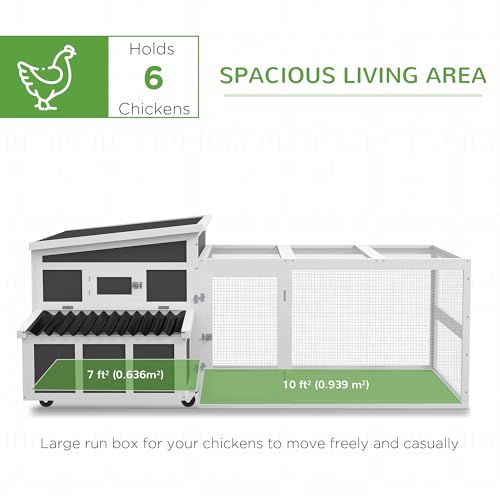 Image of PawHut Wooden Chicken Coop, Chicken Tractor with Large Run for 6 Chickens, Outdoor Poultry Cage Rabbit Hutch Duck Coop Hen House with Nesting Box, Tray, Windows, Dark Gray