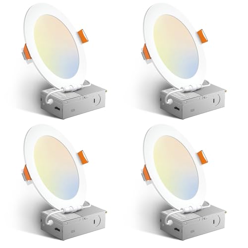 Amico 4 Pack 6 Inch 5CCT Ultra-Thin LED Recessed Ceiling Light with Junction Box,...