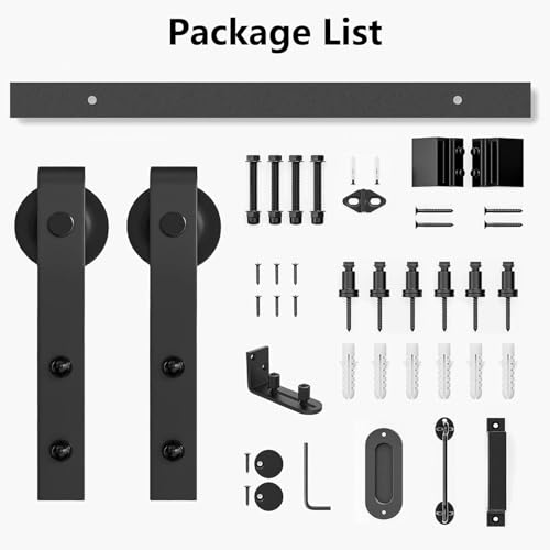 Arti-Life Barn Door Hardware Kit Heavy Duty Sliding Door Track Kit with Floor Guide and 2 Handles, Smoothly Hardware Kits for Interior and Exterior (J Shape Hanger)