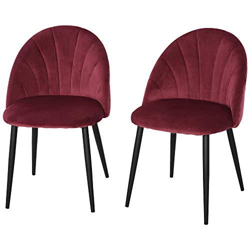 HOMCOM Lot de 2 chaises de Salle à Manger Chaise de Cuisine Velours Bordeaux Pieds métal Noir dim. 52L x 54l x 79H cm