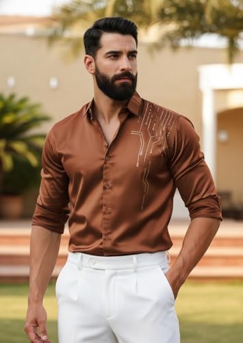 Image of IndoPrimo Men's Stylish Satin Shirt for Party, Formal, Daily and Casual Wear Full Sleeve Shirt for Men