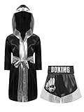 Aiihoo Boys Girls Boxing Outfit Long Sleeve Metallic Satin Open Front Robe with MMA Shorts for MMA Training...