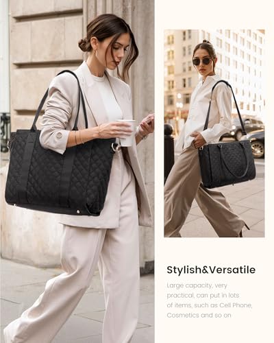 LOVEVOOK Teacher Tote Bag for Women, Quilted Work Tote Nurse Laptop Bag, Large Computer Shoulder Bags with Zipper for Travel2