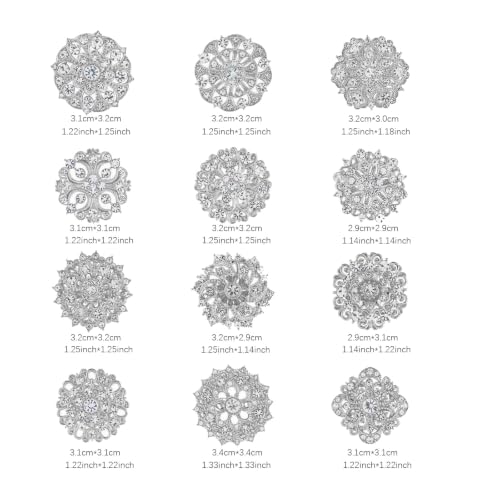 Image of 12 /36 Pieces Wedding Bouquet Brooches for Women Fashion, Rhinestone Bulk Flower Brooch Pins for Crafts