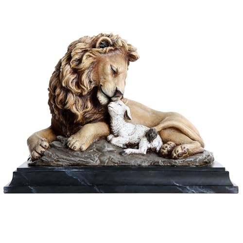 ShineOnAngel Resin Lion and Lamb Table Statue Home Decor, Christian Religious Gift (Brown)