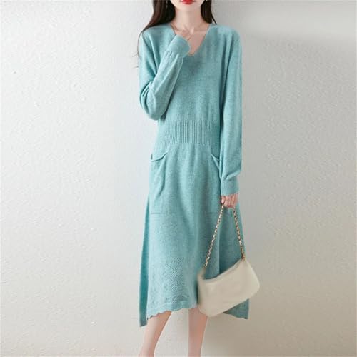 Niiyyjj Women's Wool Knit Dress V-Neck Long Loose Sweater Pullover Tunic Skirt Stretchy Knitted Maxi Dress4
